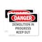 Signmission Demolition In Progress Keep Out Danger Sign, Vinyl Decal, 10in W x 7in L, 2PK OS-2PACK-DS-D-710-L-1835 - alternate 1